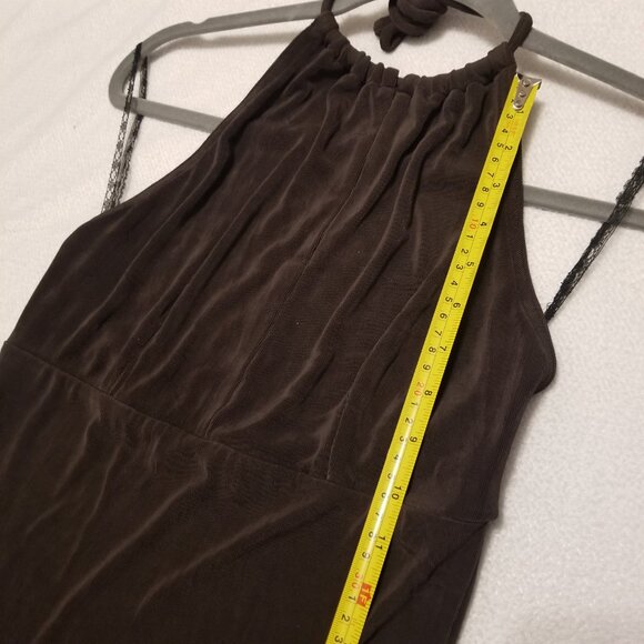 Vintage Brown Halter Keyhole Neck Long Gown Dress Medium w/ Slit Beechers Brook - Picture 15 of 16